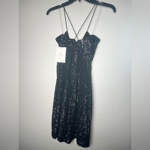 NWT Revolve Nookie Black Sequined Supreme Mini Dress With Plunging Neckline - Picture 5 of 7